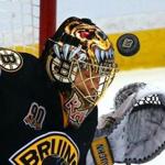 The Bruins’ Tuukka Rask not only stood on his head, he used it during a 33-save shutout, his fourth of the season.