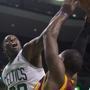 The Celtics’ Brandon Bass blocked the Cavaliers’ Dion Waiters with less than 10 seconds left in the game.