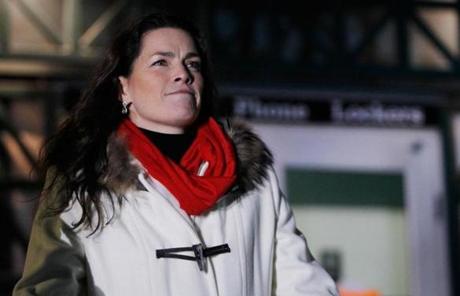 Nancy Kerrigan waited to be introduced as a speaker before the skating show.
