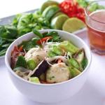 Vietnamese-style soup with chicken meatballs. 