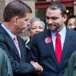 Mayoral candidates Martin Walsh and Felix Arroyo shook hands on Oct. 30, before the election. 