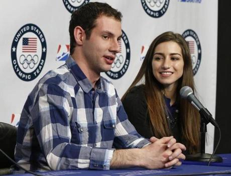 Simon Shnapir  and Marissa Castelli spoke during at the press conference in Boston after being named to the US Olympic skating team.

