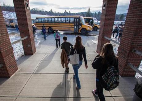 Students at Mohawk Trail Regional High School in Shelburne Falls headed for their buses after school.
