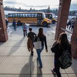 Students at Mohawk Trail Regional High School in Shelburne Falls headed for their buses after school.