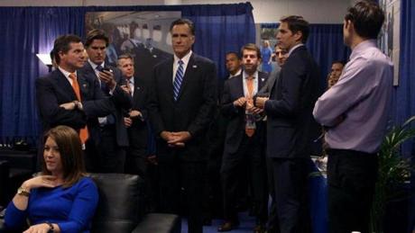 Mitt Romney was surrounded by family and aides after the second debate.

