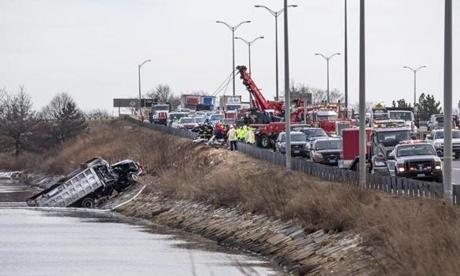 The truck crash on I-93 north in Dorchester delayed traffic for hours.
