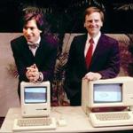 In January 1984, Apple CEO Steve Jobs and president John Sculley debuted the new Macintosh desktop computer.
