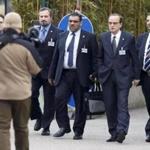 Syrian opposition chief negotiator Hadi Bahra, 2nd right, arrived with representatives of main the political opposition group at the United Nations, in Geneva, Switzerland.