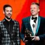 ‘‘Wow, we’re here on the stage right now,’’ said Macklemore, thanking fans first, then his fiance and team.