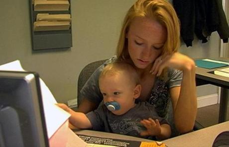 Maci Bookout holds her son in a scene from “Teen Mom” in 2009.
