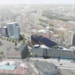 A westside view of the $500 million, mixed-use Fenway Center development.