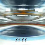 Members of the German Speed Skating team skated Friday during a training session at Adler Arena in Sochi, Russia.