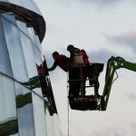 Workers cleaned the Bolshoy Ice Dome on Tuesday. 