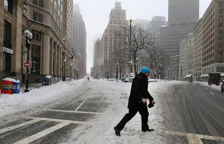 As snow again blanketed the region, Post Office Square looked like a ghost town during the lunch hour Wednesday.
