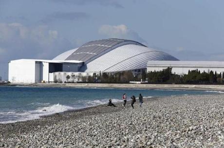 The Black Sea shoreline abuts the Fisht Olympic Stadium in Sochi. 
