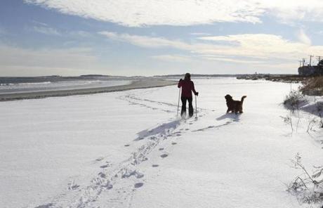 Resident Heather Cyr went skiing with her dog Millie on the beach.
