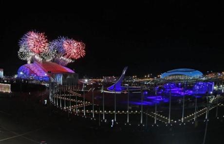 Fireworks went off over the Fisht Olympic Stadium at the start of the Opening Ceremony in Sochi.
