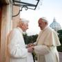 Pope Emeritus Benedict XVI (left) welcomed Pope Francis as they exchanged Christmas greetings at the Vatican last year. 