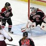 Boston College’s Taylor Wasylk put BC on the board with a goal past Northeastern goalie Chloe Desjardins in the first period.