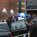 Family and friends left the funeral service for Janmarcos Pena at Our Lady of Lourdes Church in Jamaica Plain.