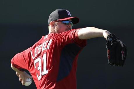 Jon Lester did some throwing during spring training Monday in Fort Myers, Fla.
