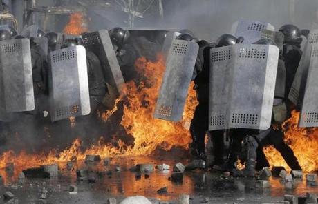 Riot police clashed with anti-government protesters outside Ukraine's parliament Tuesday. 
