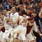 Boston College players celebrated after defeating Syracuse.