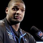 Missouri defensive end Michael Sam spoke during a news conference at the NFL football scouting combine in Indianapolis. 