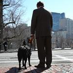 Blind and hearing-impaired, Carl Richardson stood at a crosswalk in front of the State House that has no ramp.