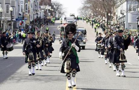 The St. Patrick’s Day parade made its way down East Broadway last year.

