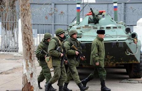 Russian soldiers were on patrol in Sevastopol, Crimea, on Sunday.
