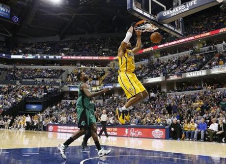 Pacers forward David West scored against Jeff Green.
