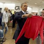President Obama visited a Gap clothing store in New York City on Tuesday as part of his efforts to push his proposal to increase the minimum wage.