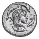 The world-famous Greek coin “Dekadrachm of Syracuse with quadriga.”
