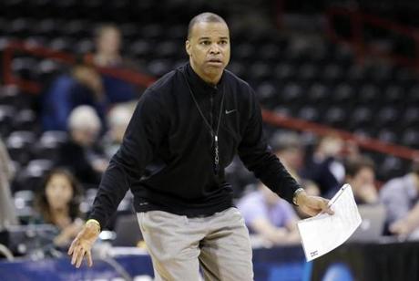 Tommy Amaker said all the right things Wednesday, but he didn’t say he would be Harvard’s coach next season.  (AP Photo/Elaine Thompson)
