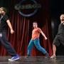 Anthony Masters, Jacob Sherburne, and Troy Barboza rehearse a dance number from “Sexyback: or what you will.”