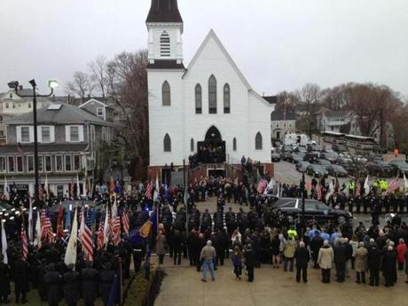 Thousands of police officers gathered in Plymouth to say goodbye to Officer Gregory Maloney.
