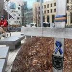 This make-shift memorial was erected on MIT’s campus for Sean Collier after his death. Collier’s presence is still felt on campus.