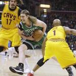 The Celtics’ Kelly Olynyk (pictured) and Avery Bradley each scored 25 points in Saturday’s 111-99 victory over the Cavaliers.