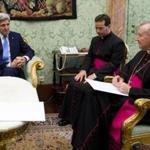 US Secretary of State John Kerry (left) spoke with Vatican Secretary of State Archbishop Pietro Parolin (right) in January.
