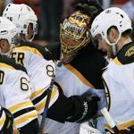 Tuukka Rask accepted kudos after shutting out the Red Wings in Game 3. 
