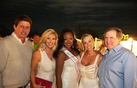 AJ Williams (center) with (from left) Bill Emery, Bianca de la Garza, Linda Holliday, and Bill Belichick at Williams’s Nantucket birthday party. 
