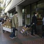 Boxes containing documents in the trial were taken into a federal courthouse in California on Tuesday.