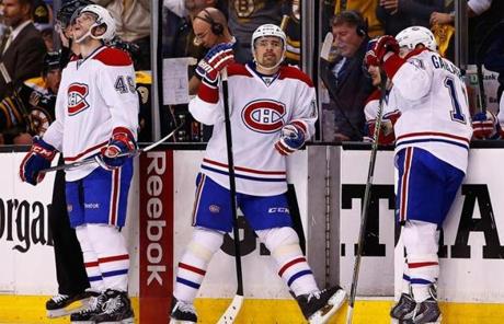 Montreal players are seen late in the third period.
