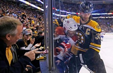 Fans had an up-close view as Zdeno Chara grappled with P.K. Subban in the first period.
