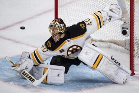 Tuukka Rask deflected a shot in the first period.
