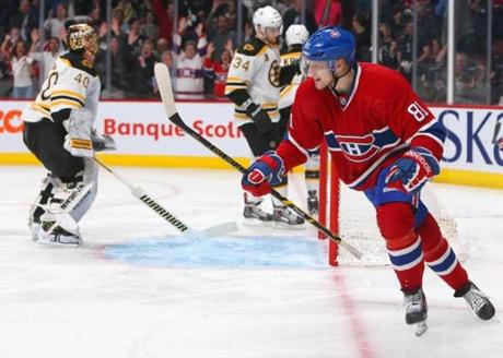 Montreal’s Lars Eller celebrated his goal against the Bruins in Game 6. 
