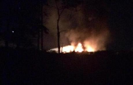 A private plane erupted in flames at the air field.
