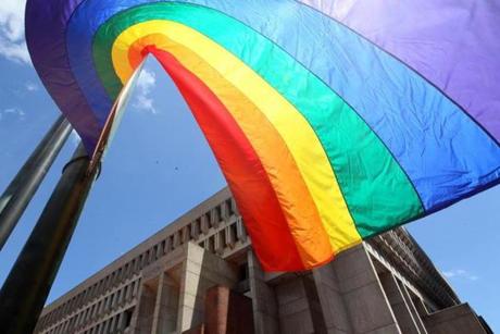 A gay pride flag was hoisted at Boston City Hall on Friday to open the city?s celebration of Pride Week through events including the Pride Parade on Saturday.
