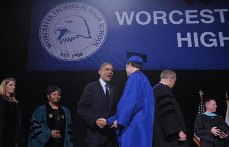 Obama congratulated graduates as they received their diplomas
